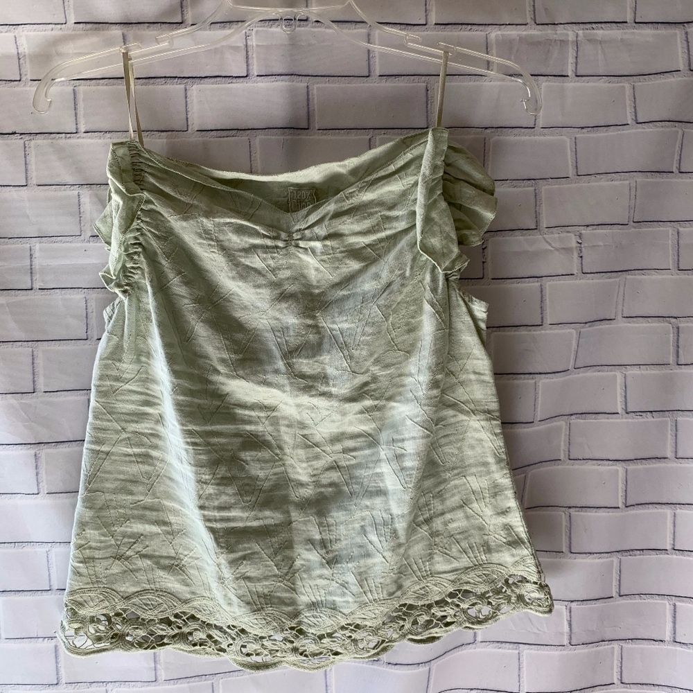120% Lino VTG 100% Linen Top‎ Pale Mint Green Sz S